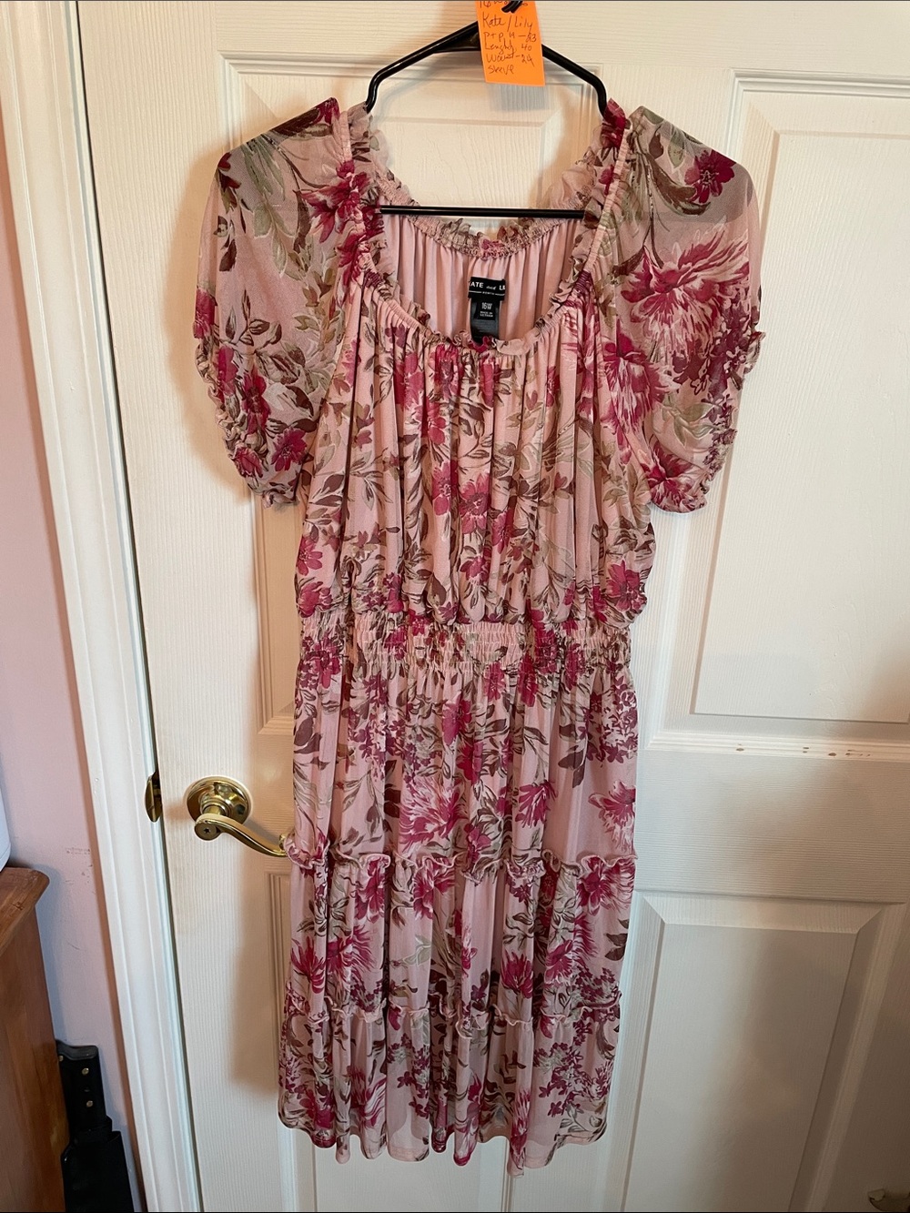 Women's Floral Pink Tiered Midi Dress.  by. Kate and Lily